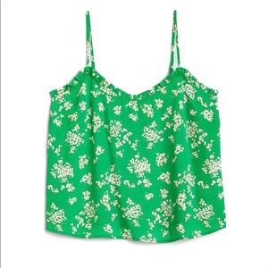 (B51) LUSH Alaia Ruffle Detail Cami, Green & Floral Spaghetti Straps, Sz M, NWOT